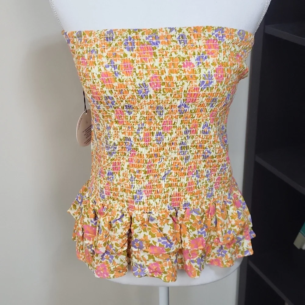 LOST + WANDER Orange Purple Floral CALI DREAMING MINI SKIRT (wear as Strapless)